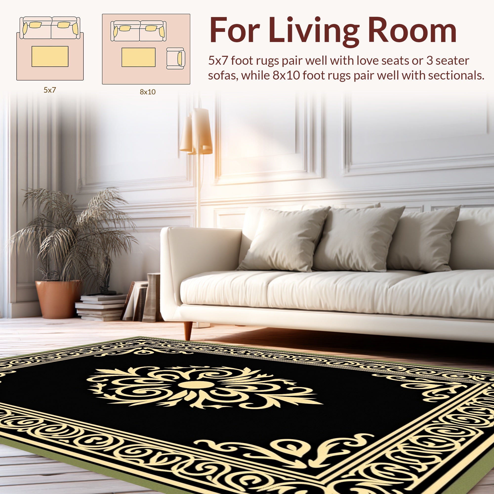 Ornate Floral Swirl Border Medallion Rug