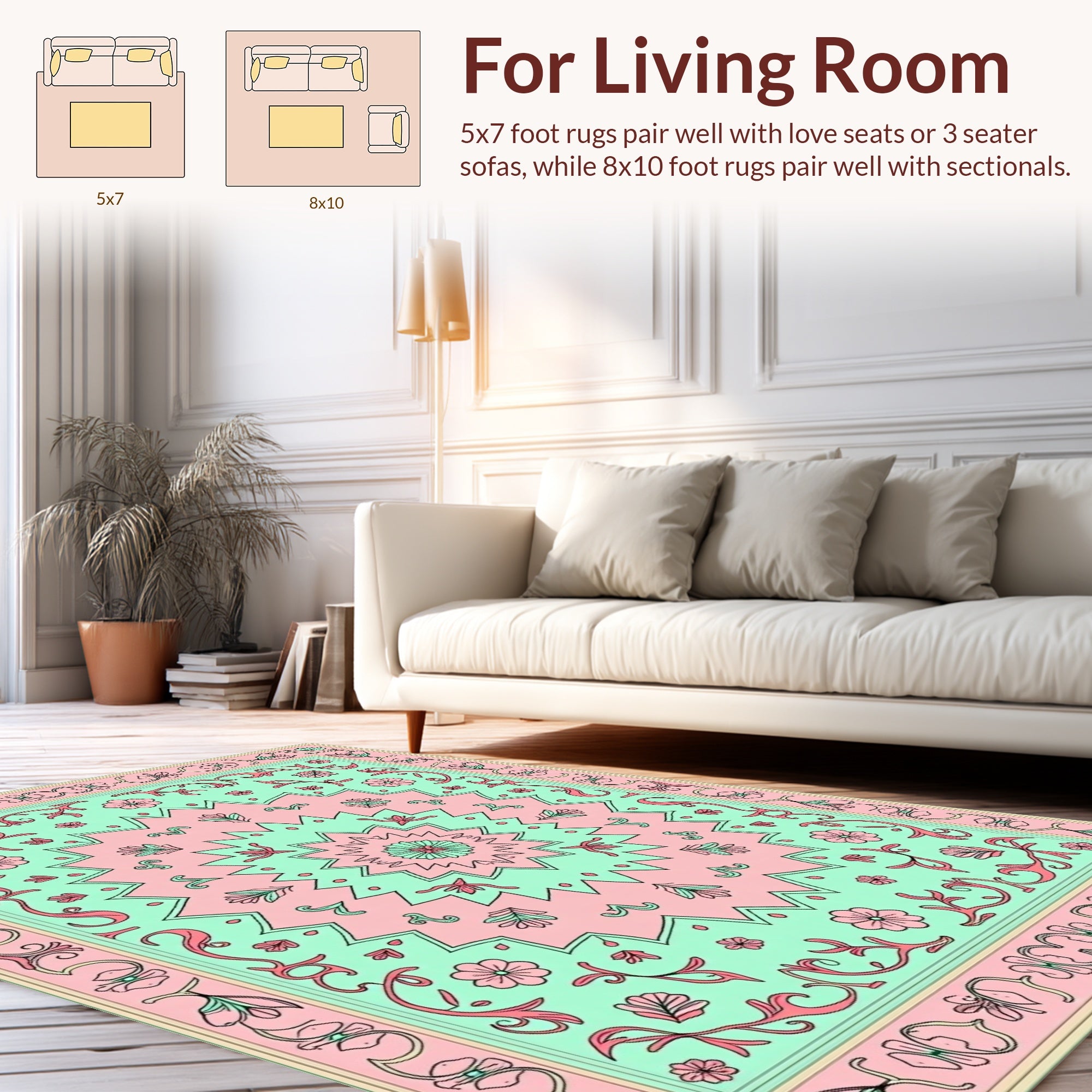 Pastel Floral Medallion Pattern Rug