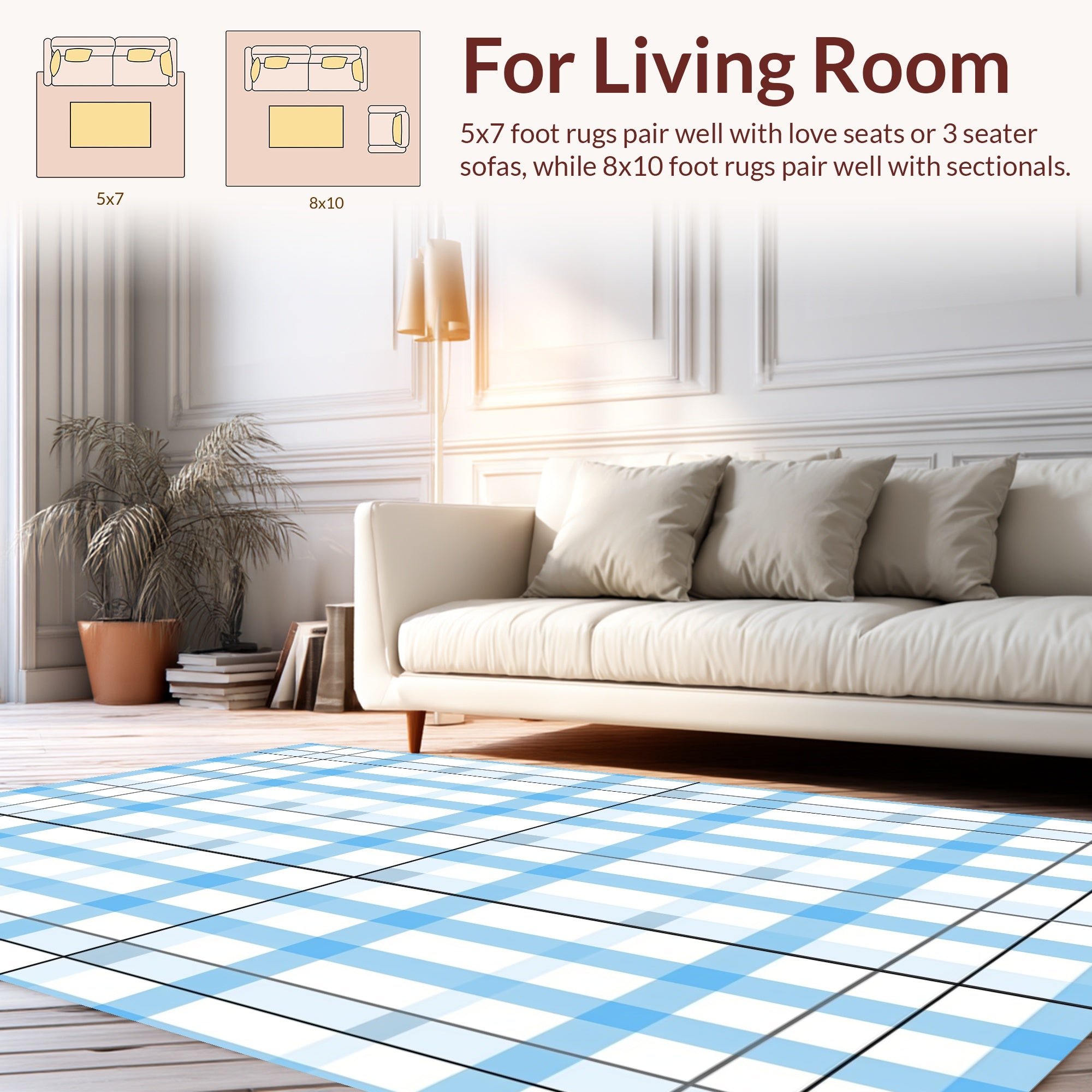 Classic Blue White Plaid Pattern Rug