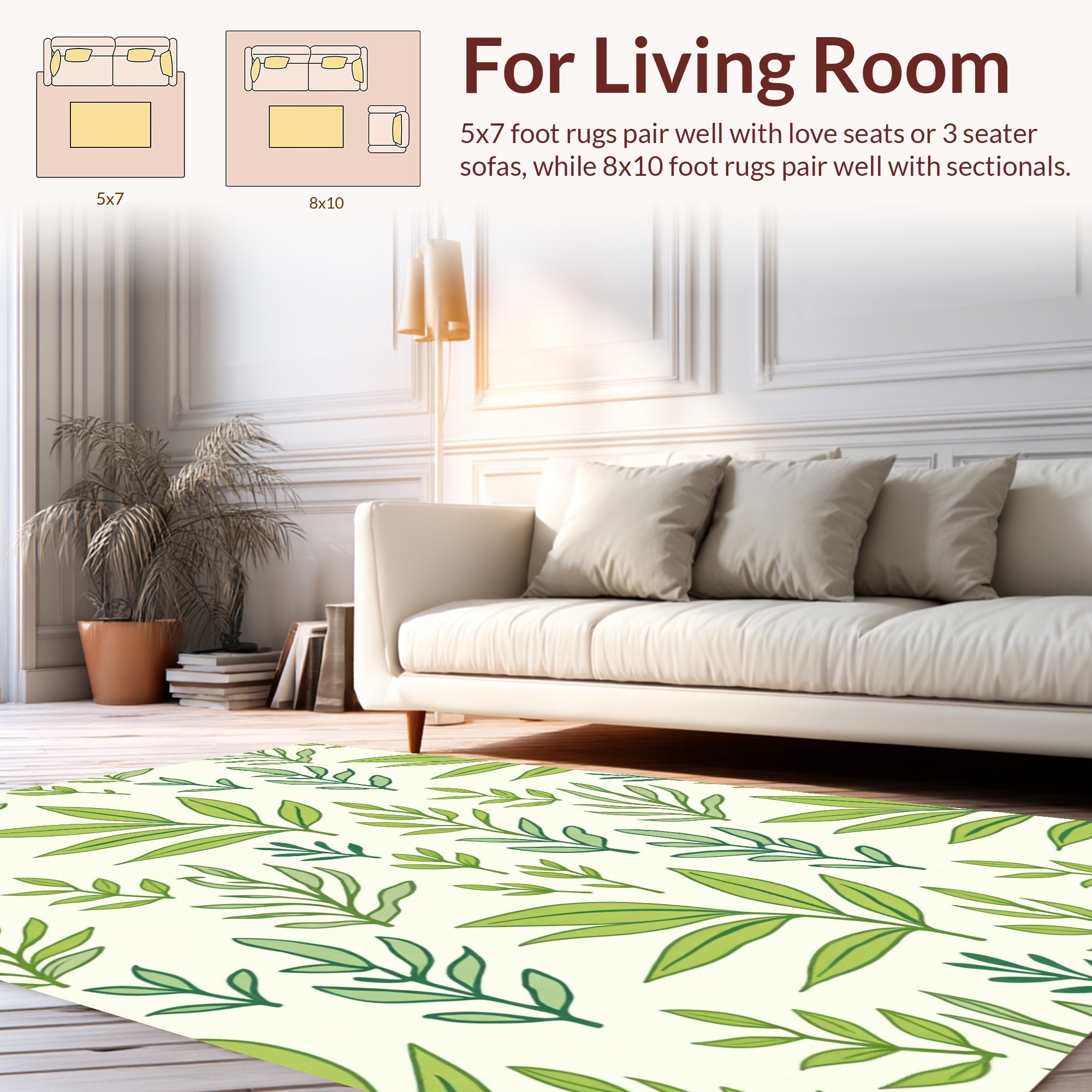 Fresh Green Leaf Pattern Rug