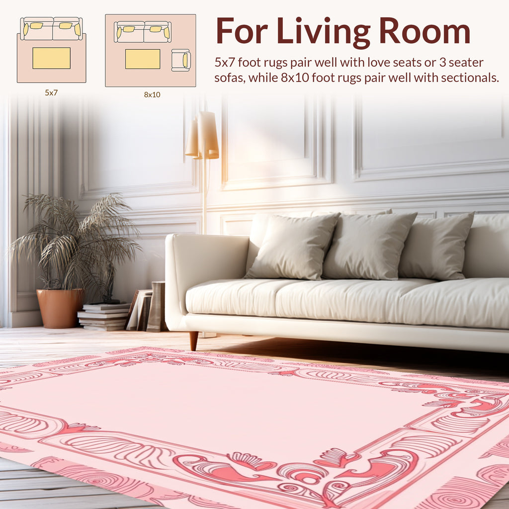 Pink Floral Art Nouveau Border Rug