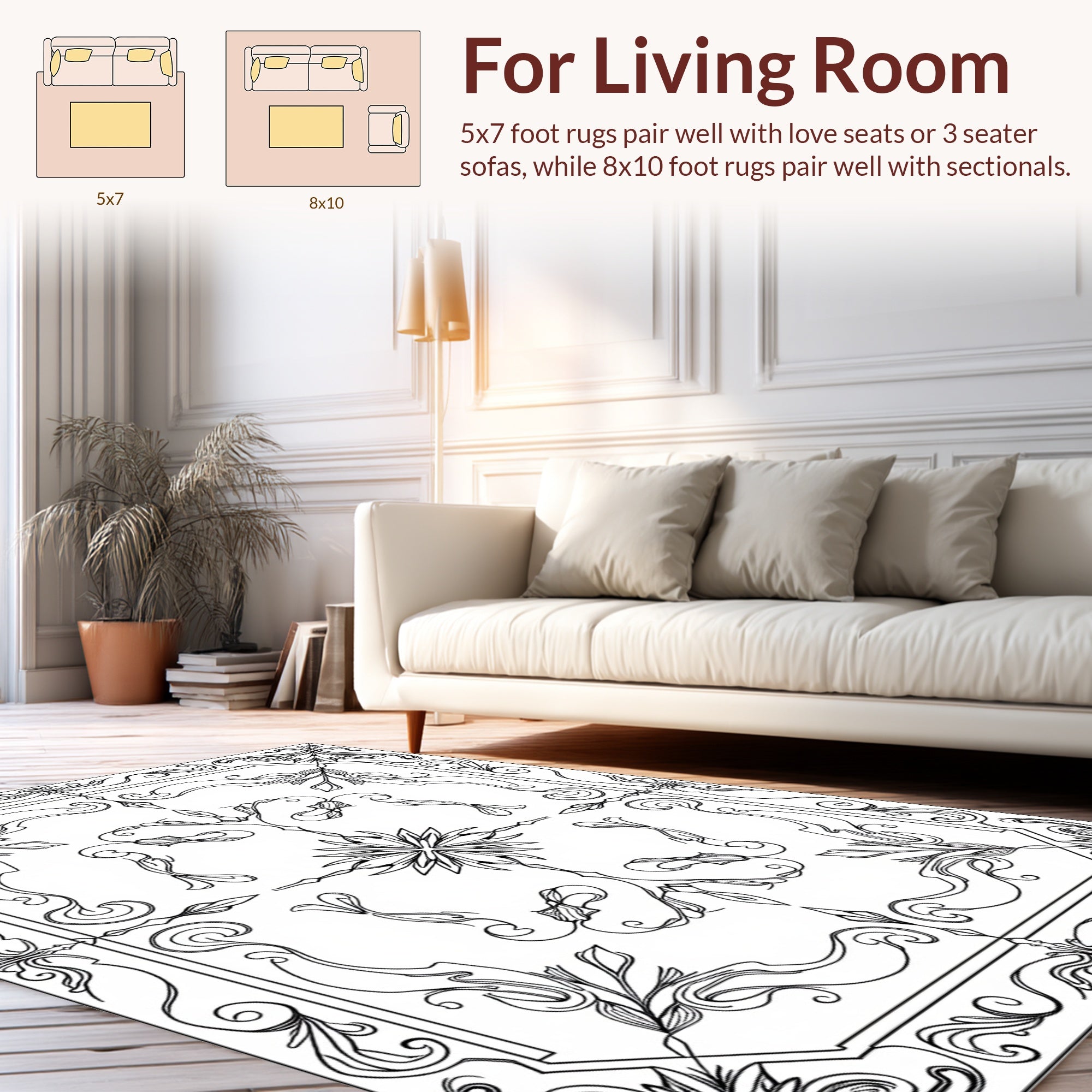 Elegant Floral Scrollwork Vintage Design Rug