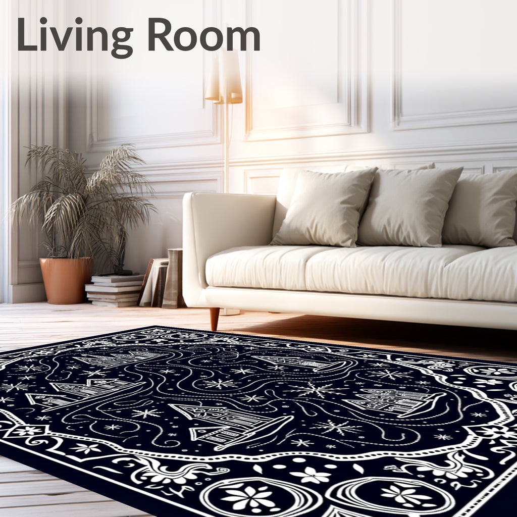 Whimsical White Village Snowflake Rug