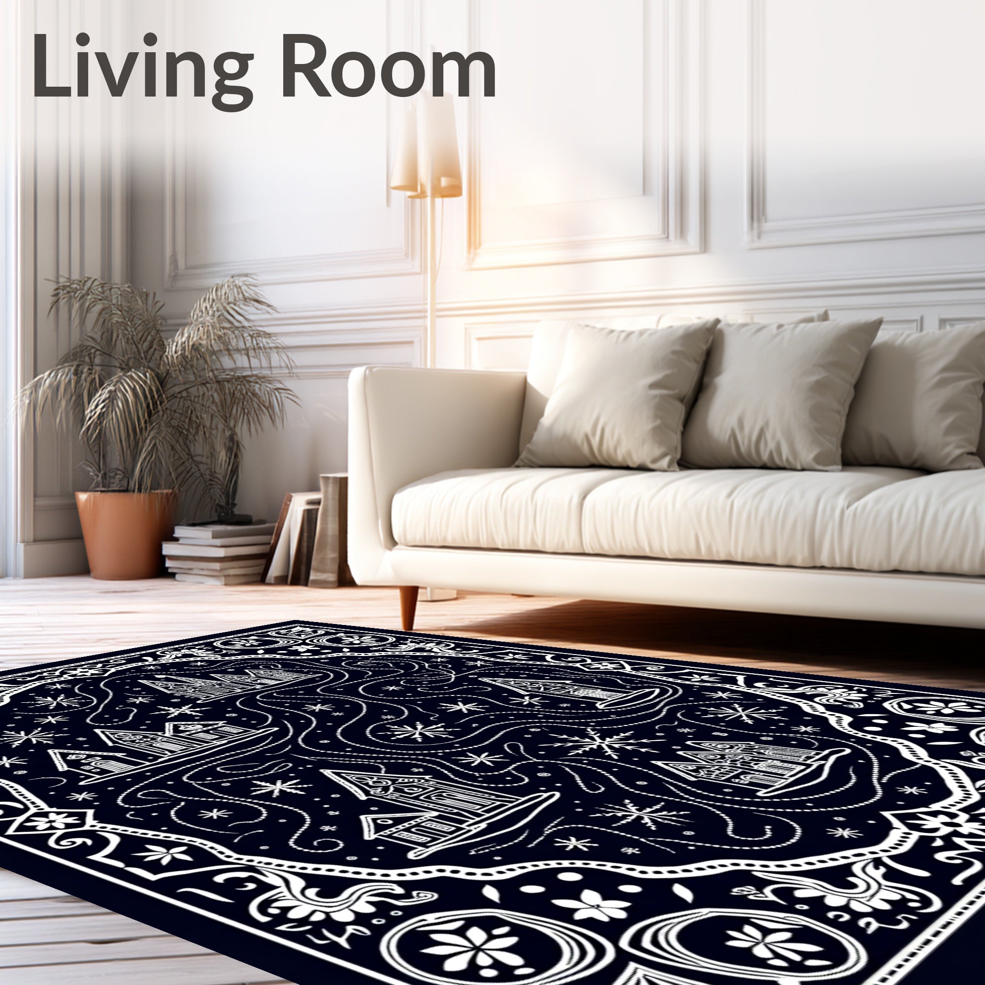 Whimsical White Village Snowflake Rug