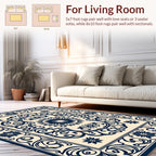 Navy Floral Intricate Centerpiece Border Rug