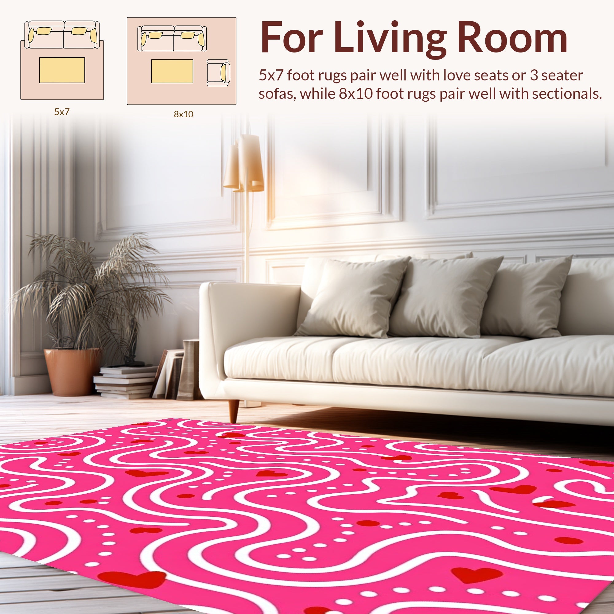 Whimsical Heart Waves Pattern Rug