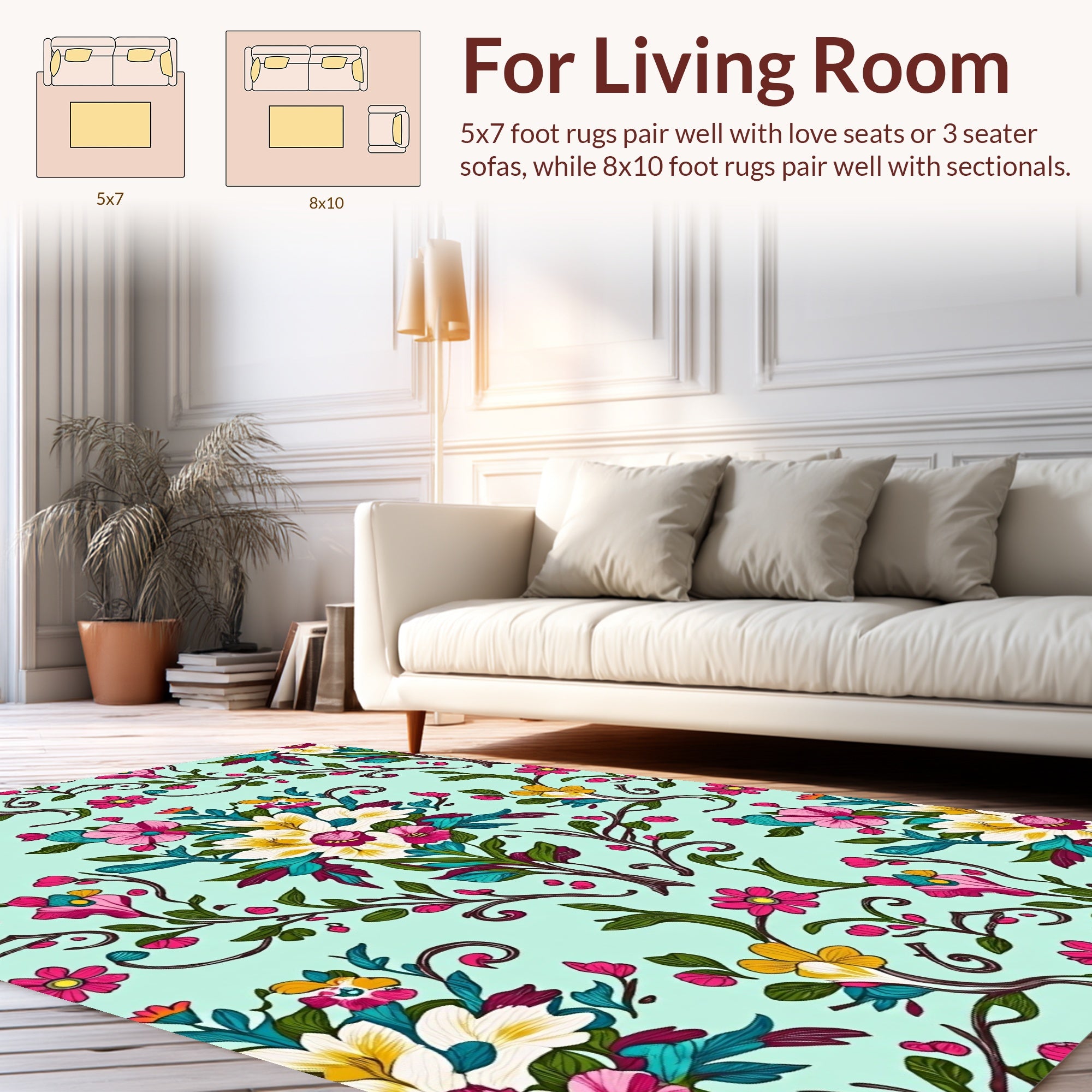Vibrant Floral Pattern With Swirling Vines Rug
