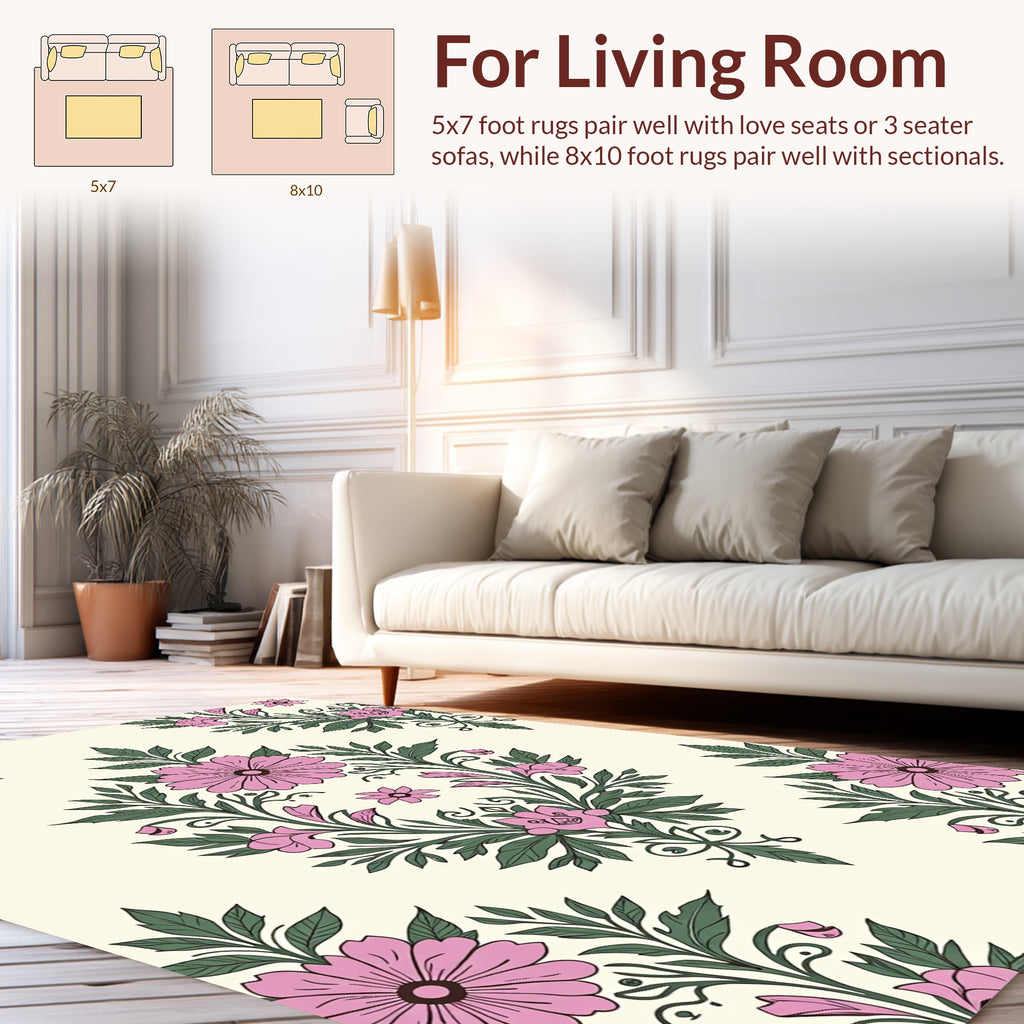 Pink Floral Vine Damask Pattern Rug