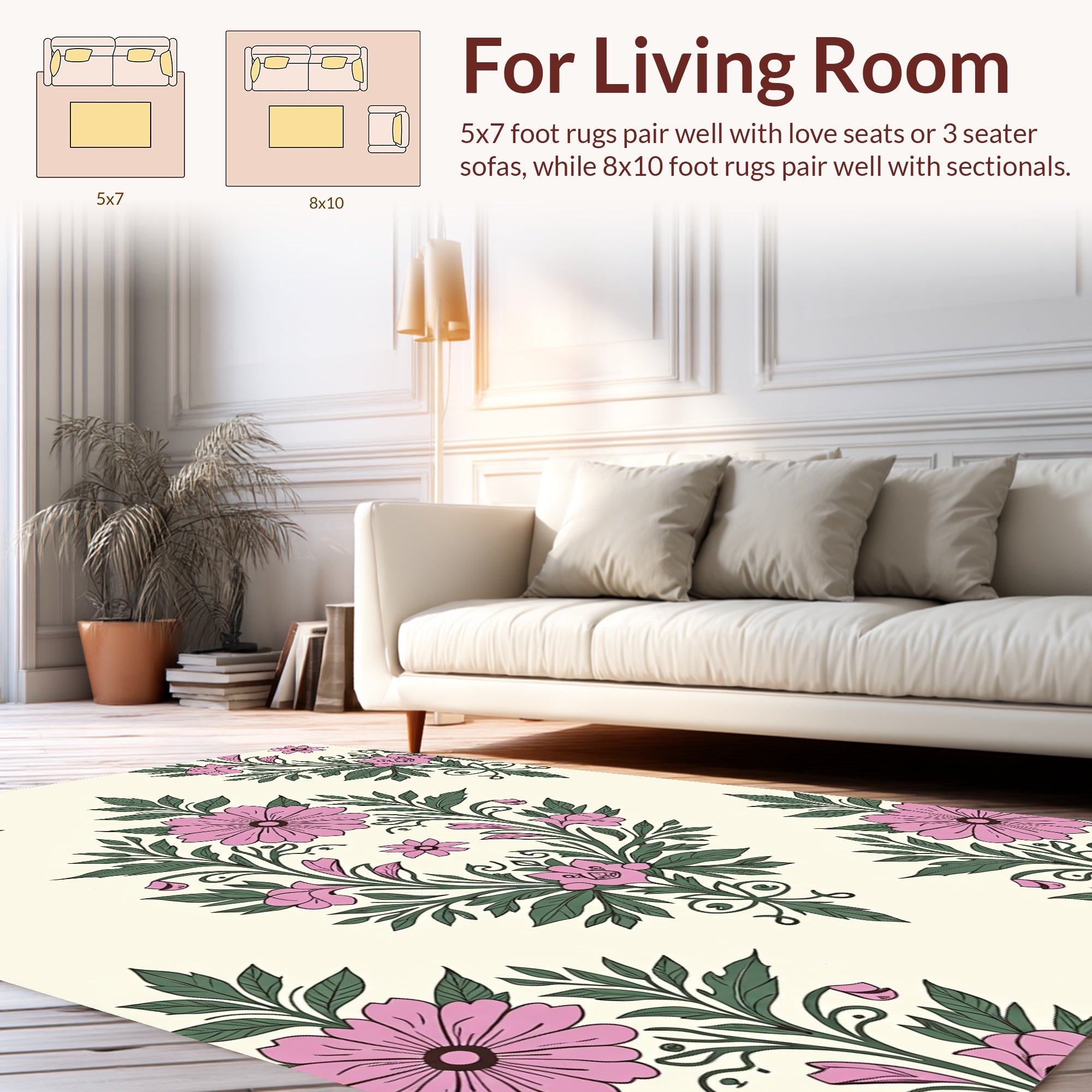 Pink Floral Vine Damask Pattern Rug