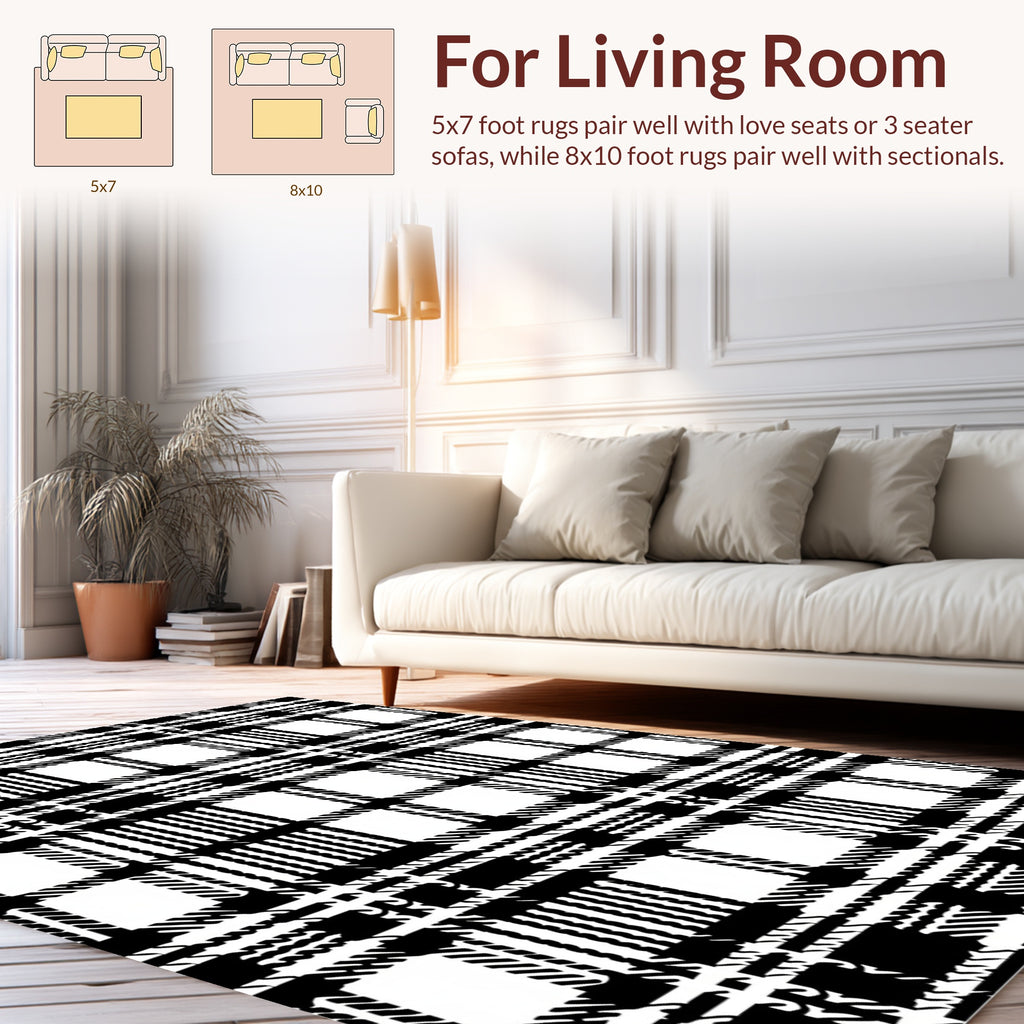 Classic Black White Plaid Pattern Design Rug