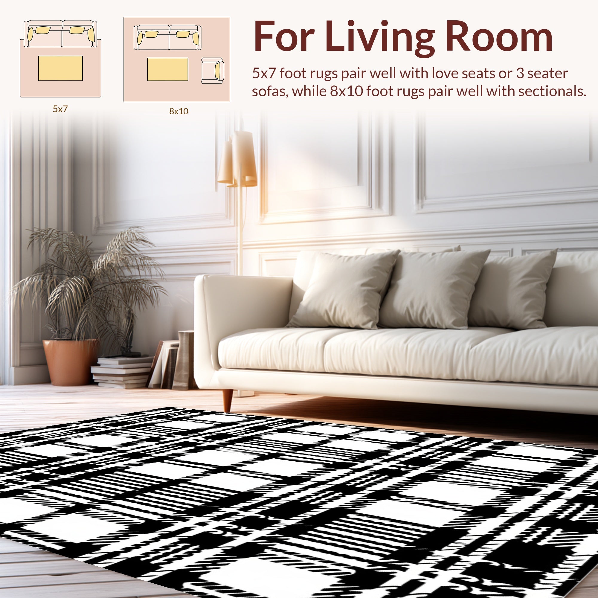 Classic Black White Plaid Pattern Design Rug