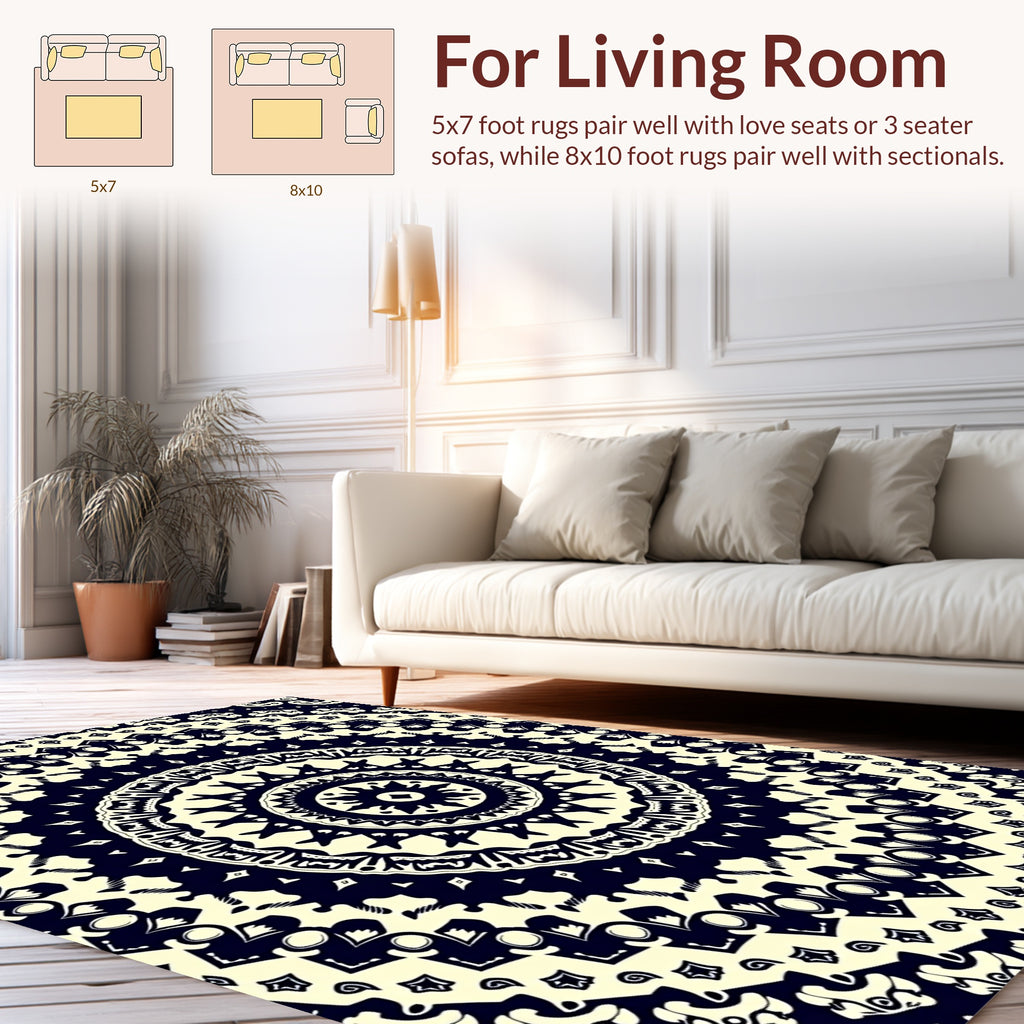 Intricate Black Cream Mandala Pattern Rug
