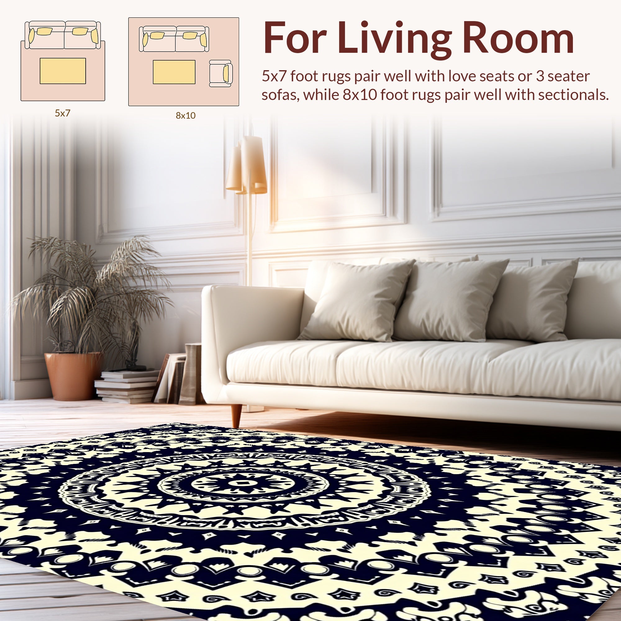 Intricate Black Cream Mandala Pattern Rug