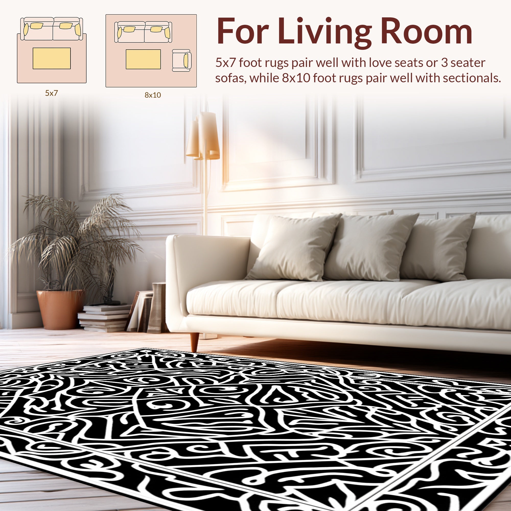 Intricate Abstract Black And White Design Rug