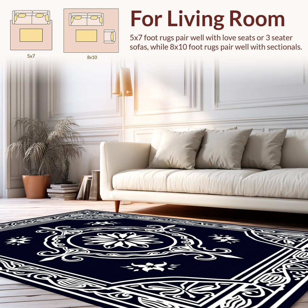 Elegant Floral and Scrollwork Motif Rug