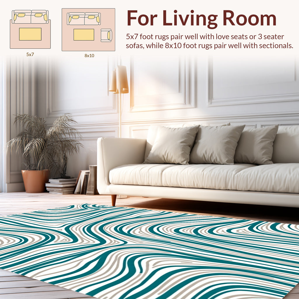 Modern Teal Gray Wavy Lines Rug