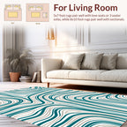 Modern Teal Gray Wavy Lines Rug