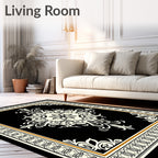 Classic Black Cream Scrollwork Floral Rug