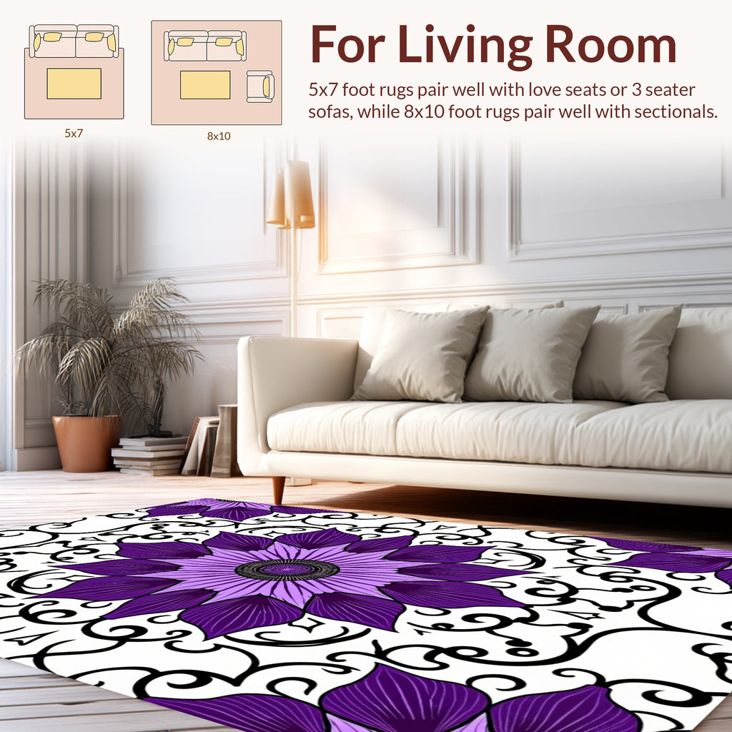 Purple Black Floral Symmetry Rug