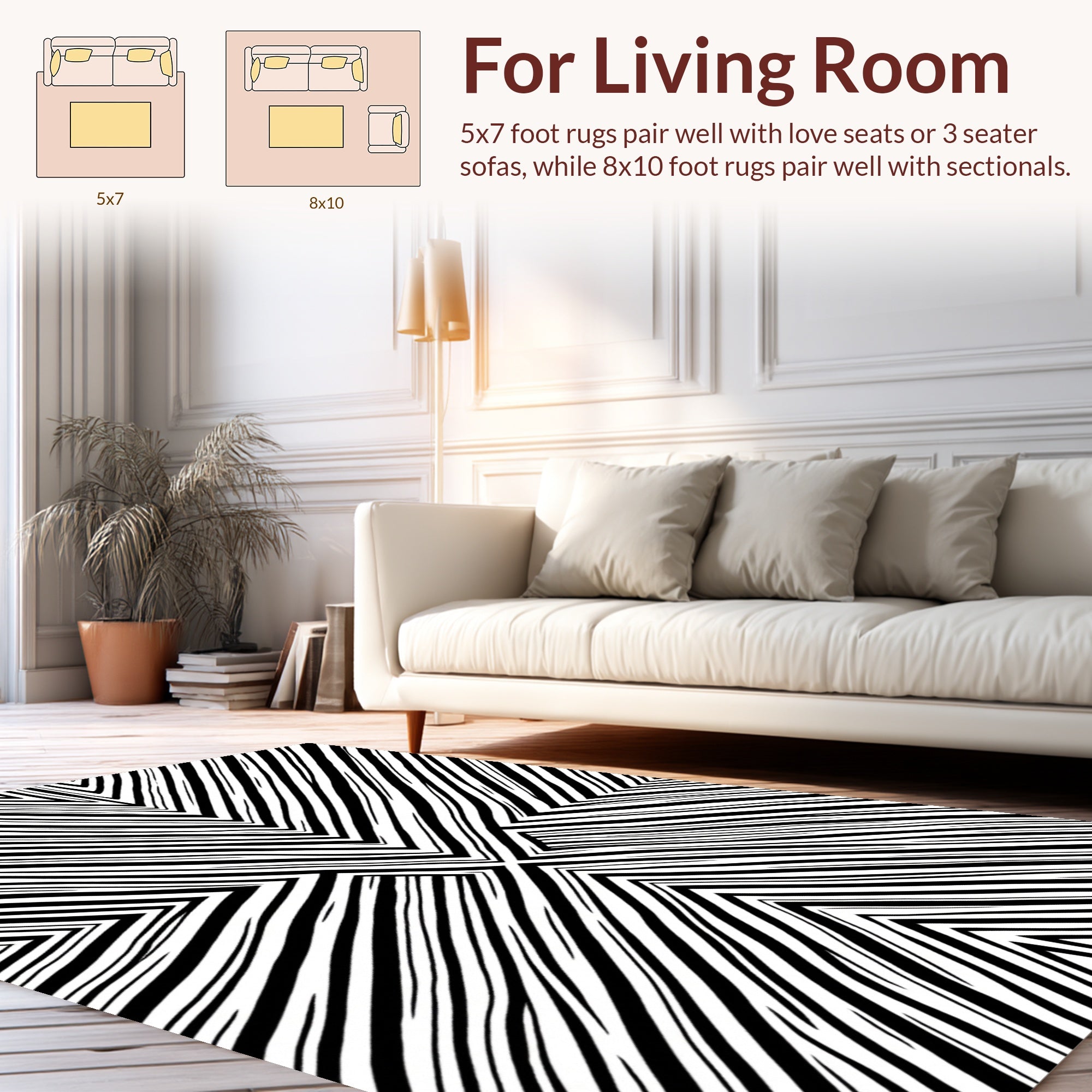 Bold Black White Angular Pattern Rug