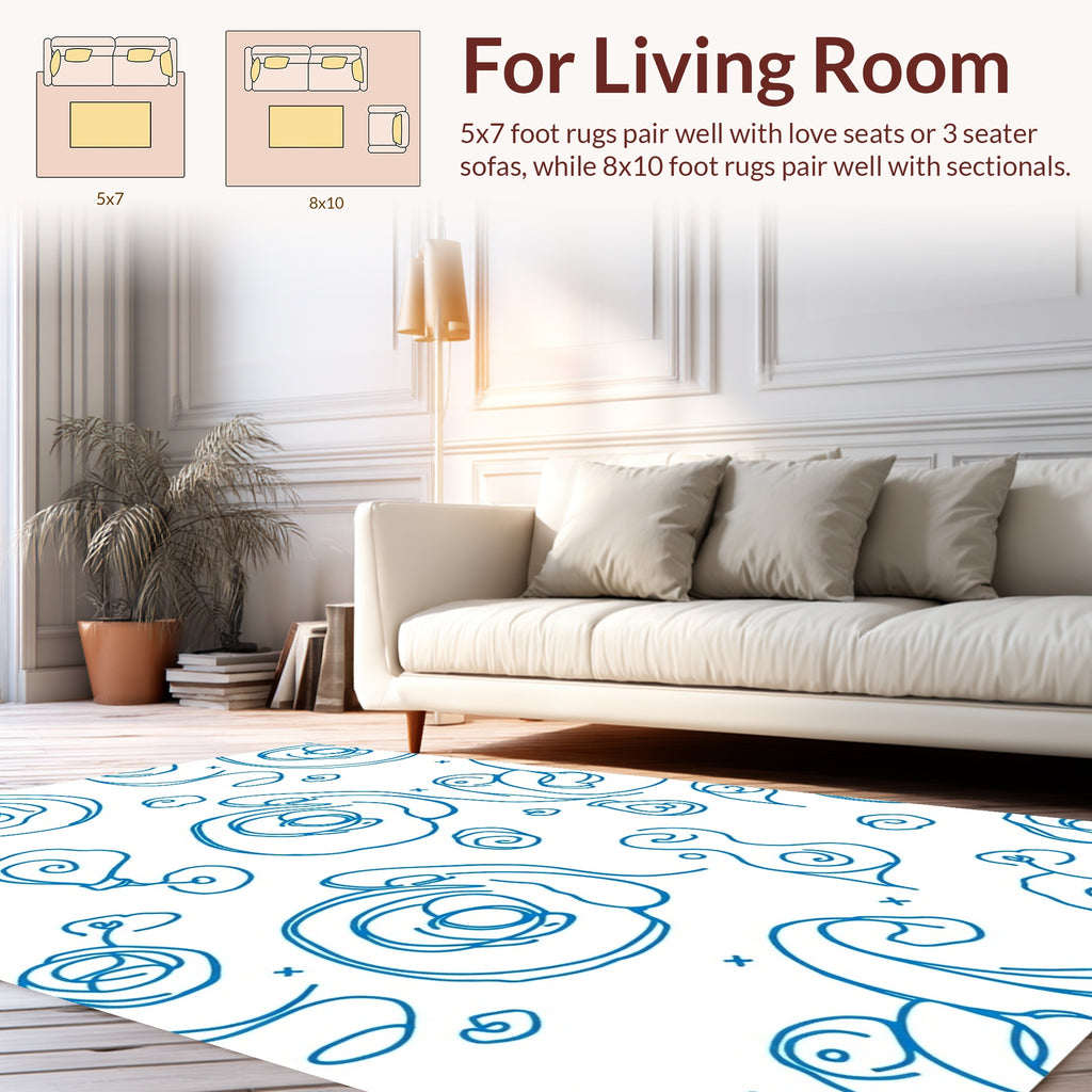 Abstract Blue Swirls Dots Pattern Rug