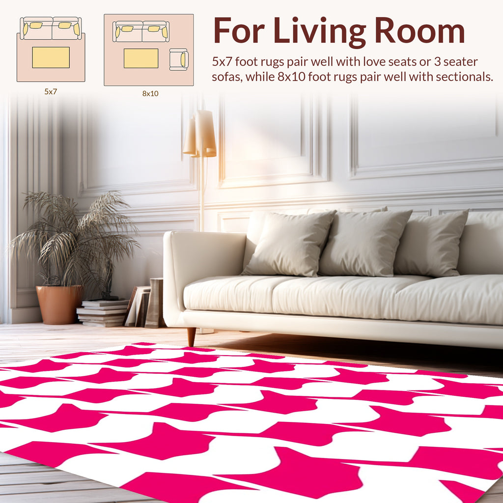 Bold Fuschia Houndstooth Pattern Rug