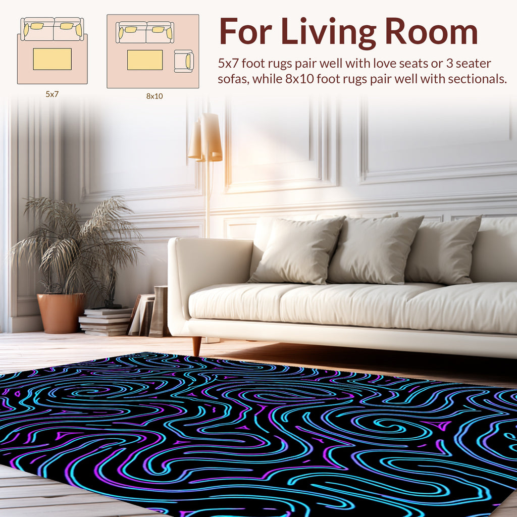 Abstract Swirling Neon Lines Rug