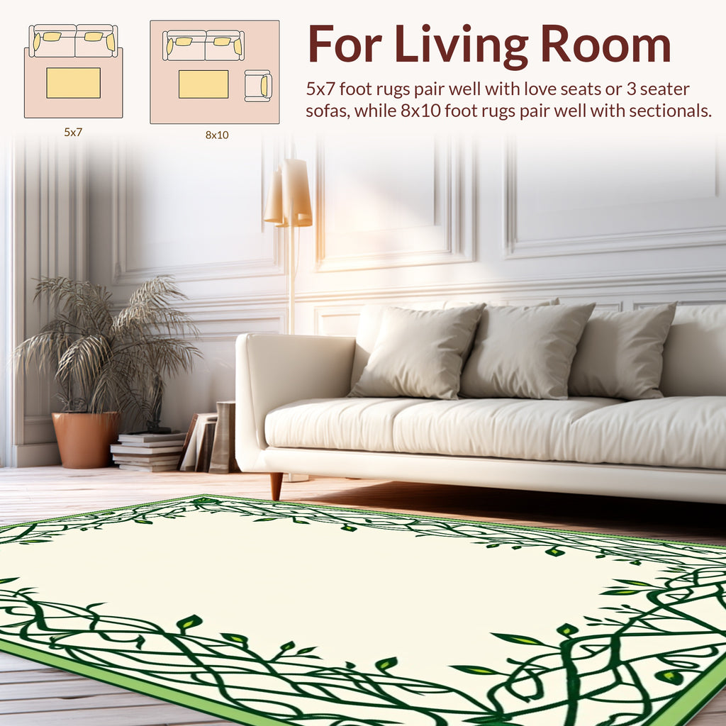 Ornate Green Vine Border Design Rug