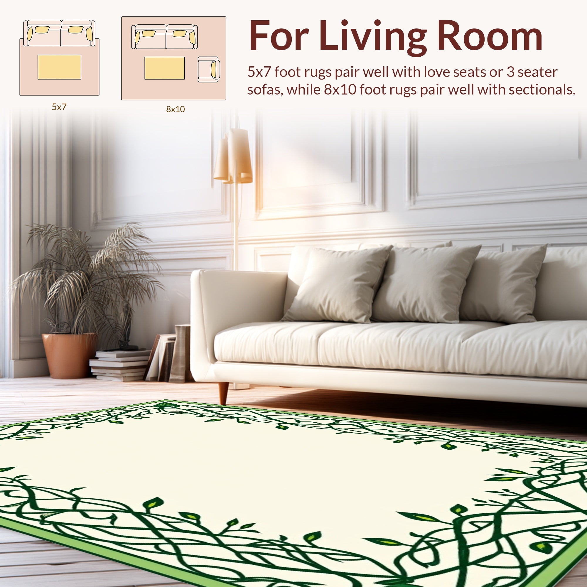 Ornate Green Vine Border Design Rug