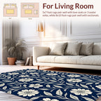 Cream Floral Vines On Navy Pattern Rug