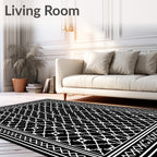 Black White Geometric Lattice Border Rug