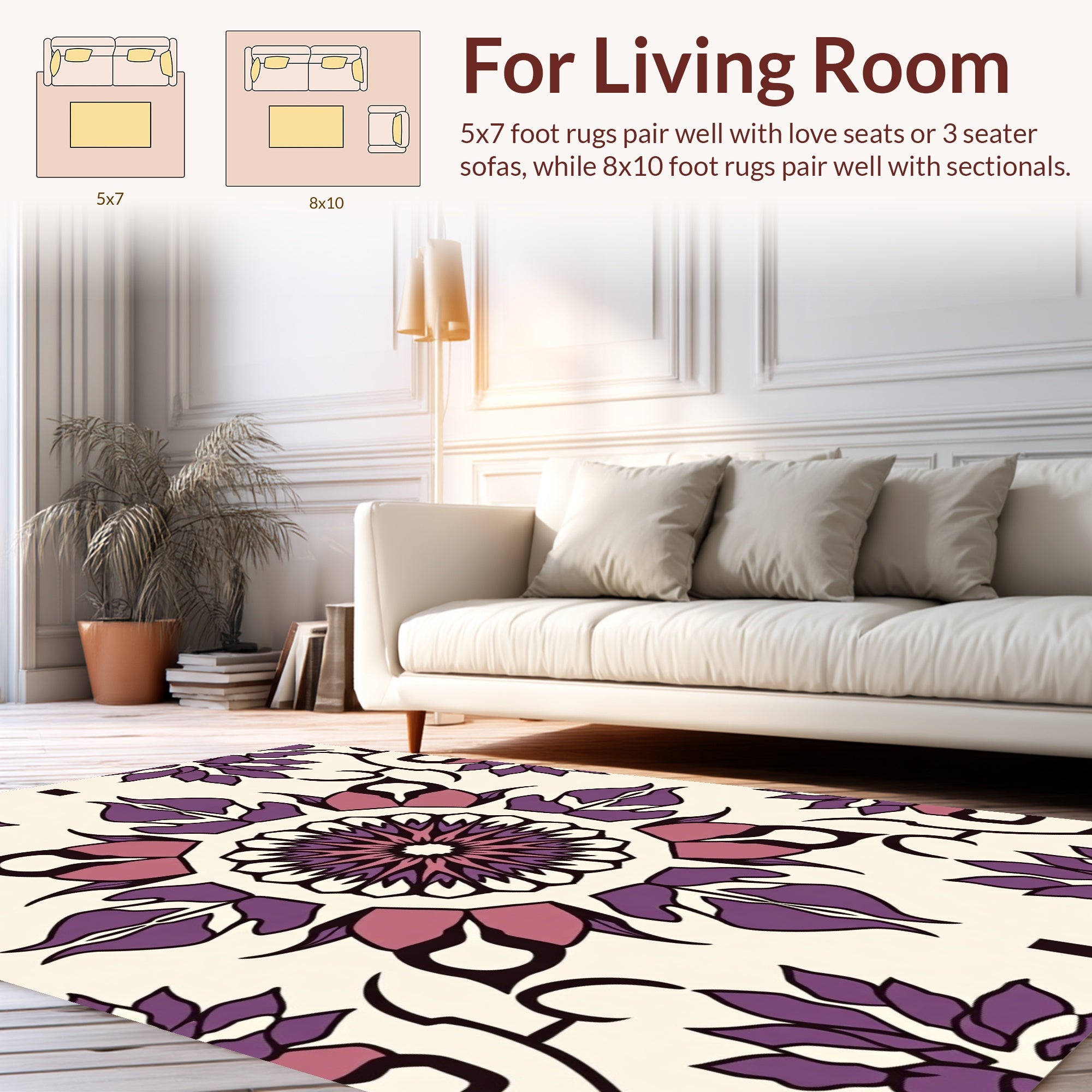 Vintage Purple Floral Mandala Patterns Rug