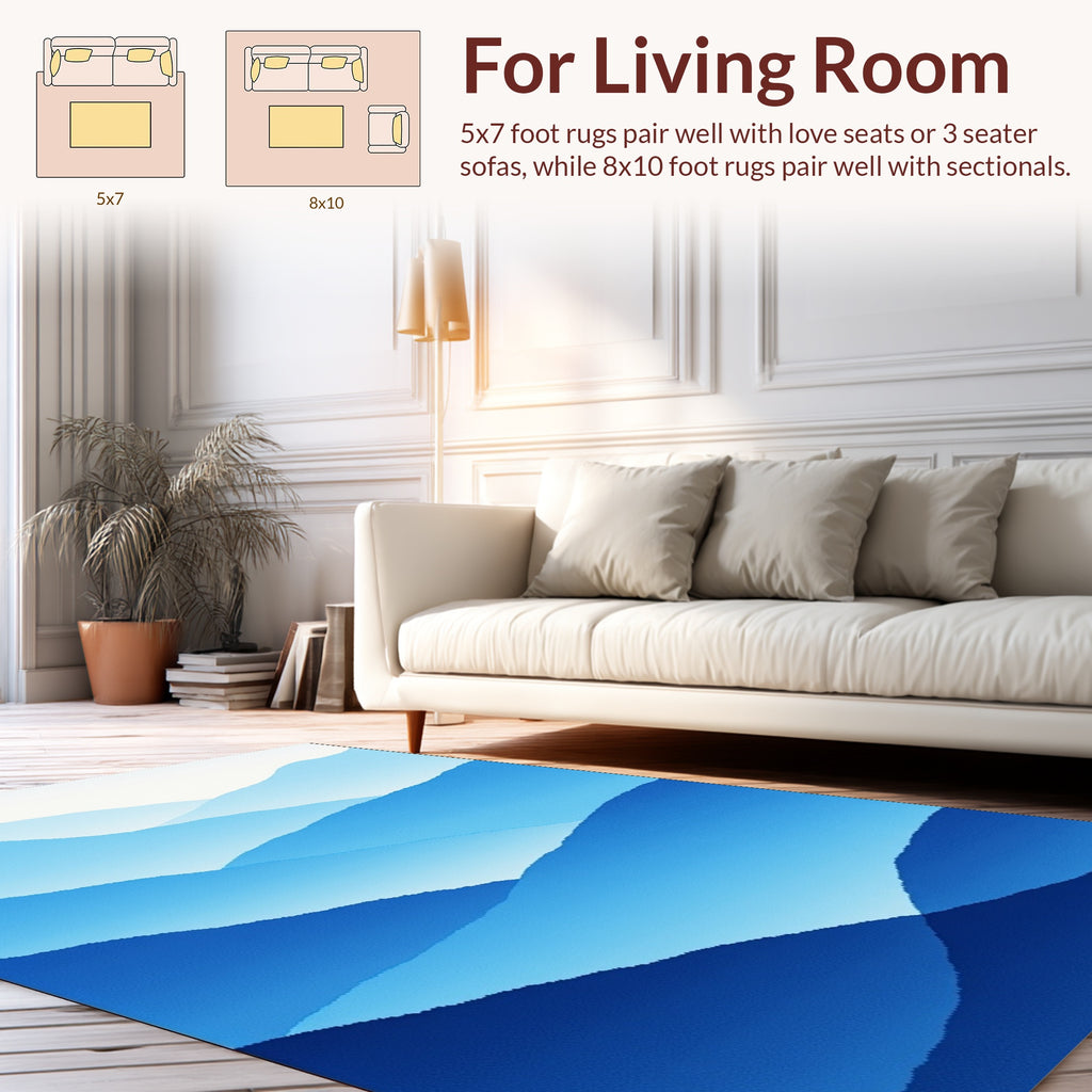 Layered Blue Mountain Landscape Pattern Rug
