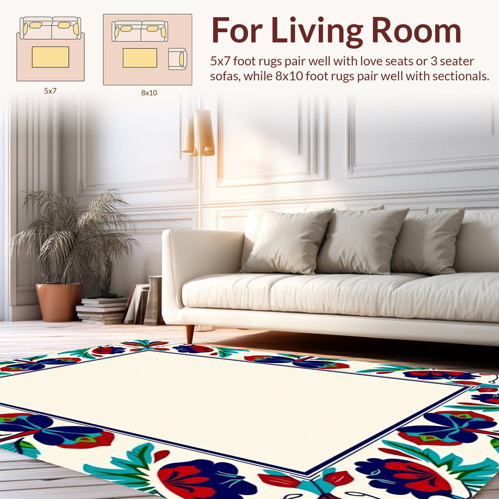 Bold Floral Border Design Rug