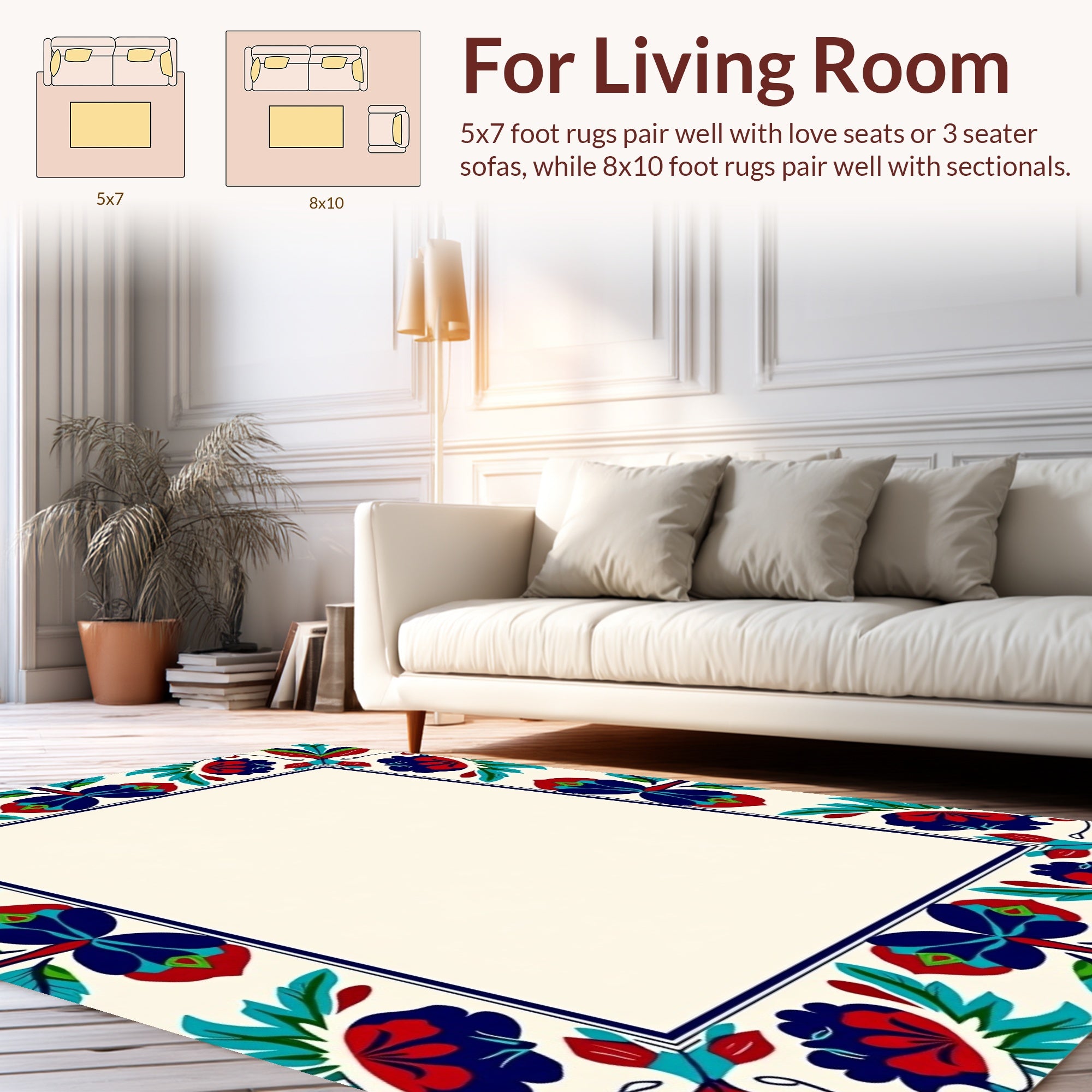 Bold Floral Border Design Rug