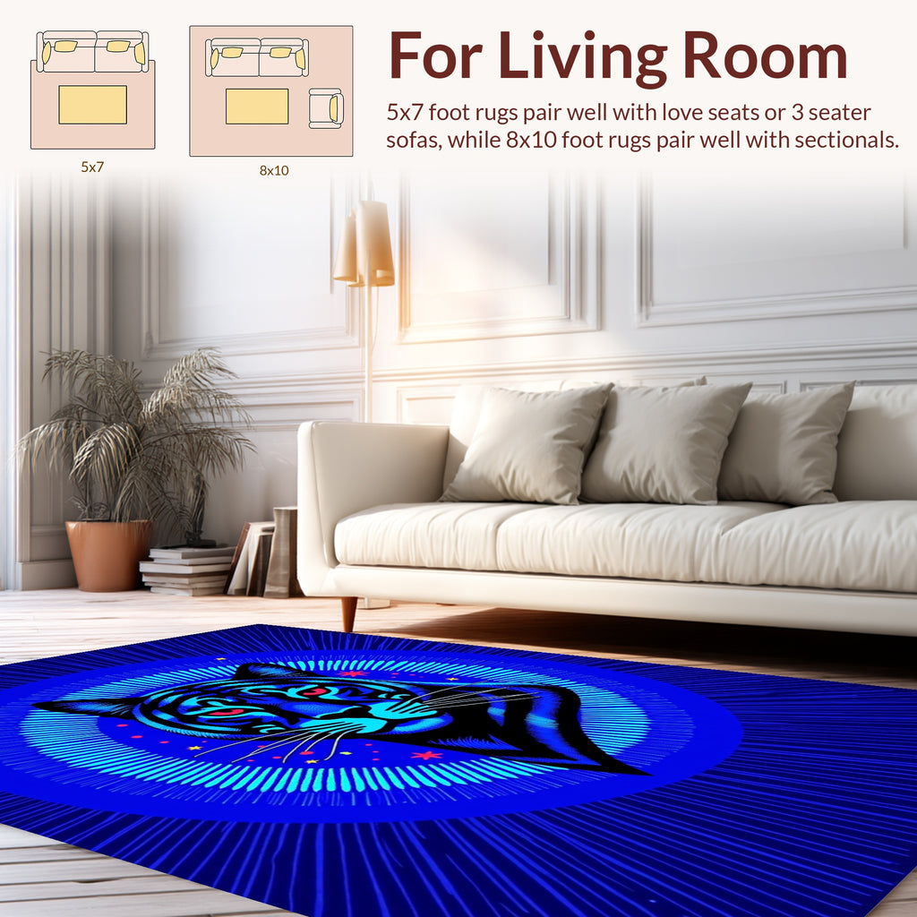 Bold Neon Tiger Radiating Circle Design Rug