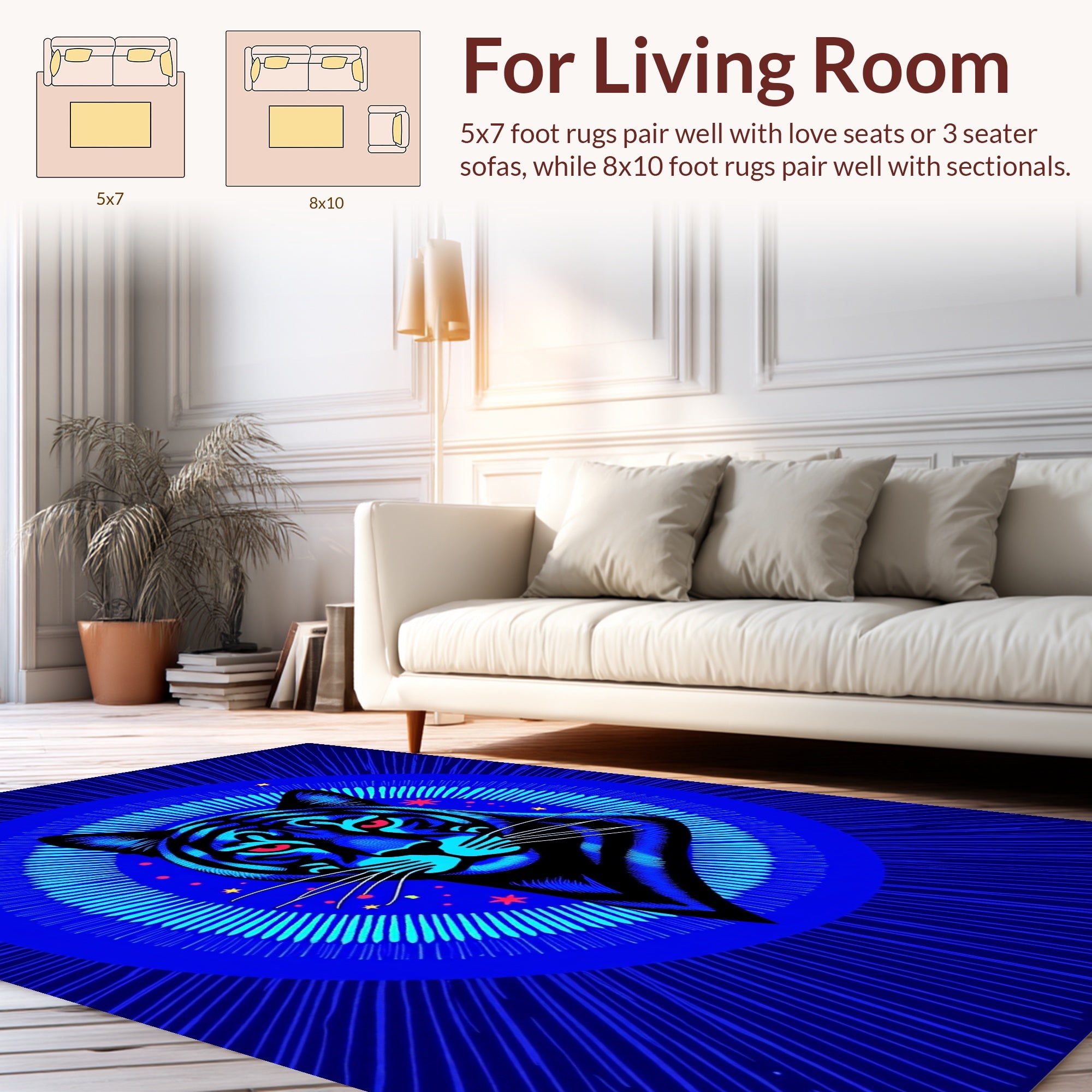 Bold Neon Tiger Radiating Circle Design Rug