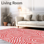 Crimson Swirl Abstract Stripe Rug
