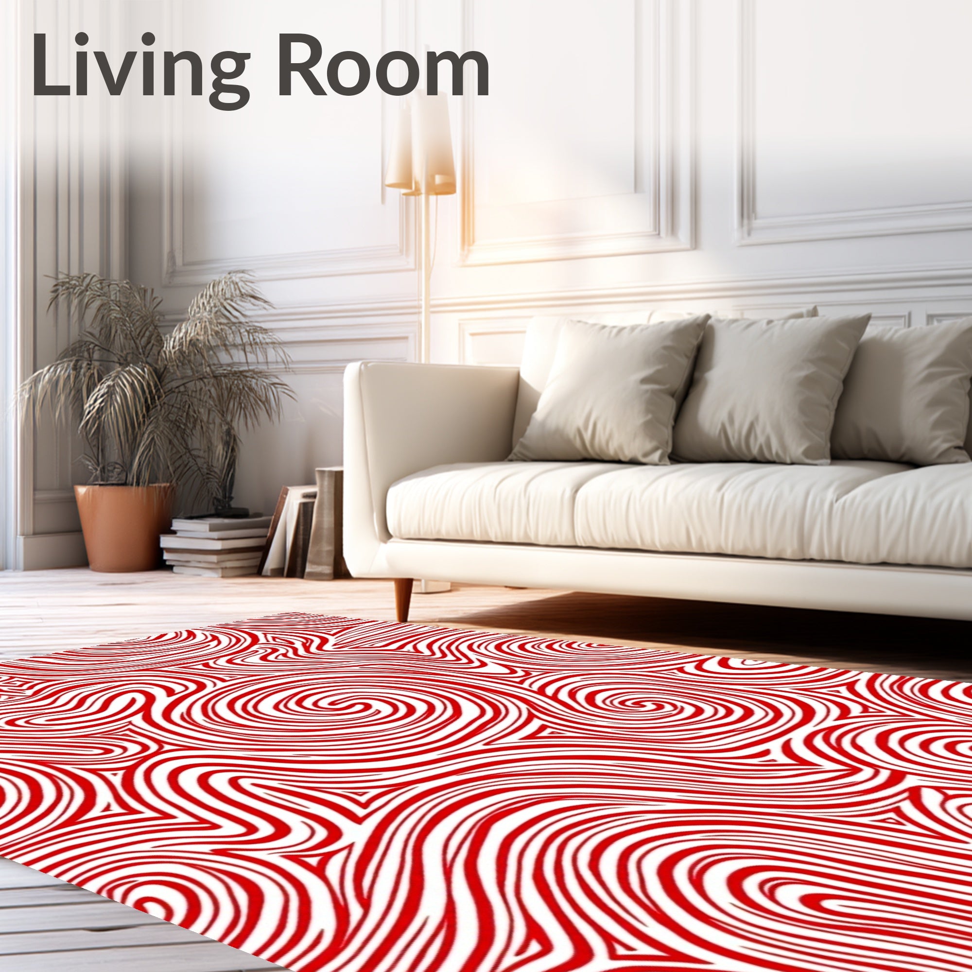 Crimson Swirl Abstract Stripe Rug