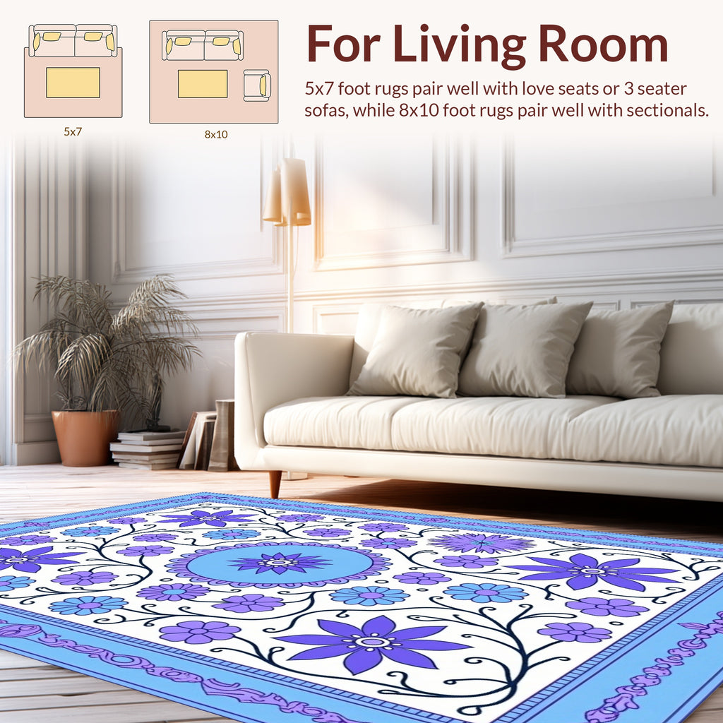Whimsical Floral Pattern With Decorative Border Rug