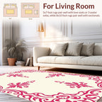 Ornate Pink Floral Scroll Pattern Rug