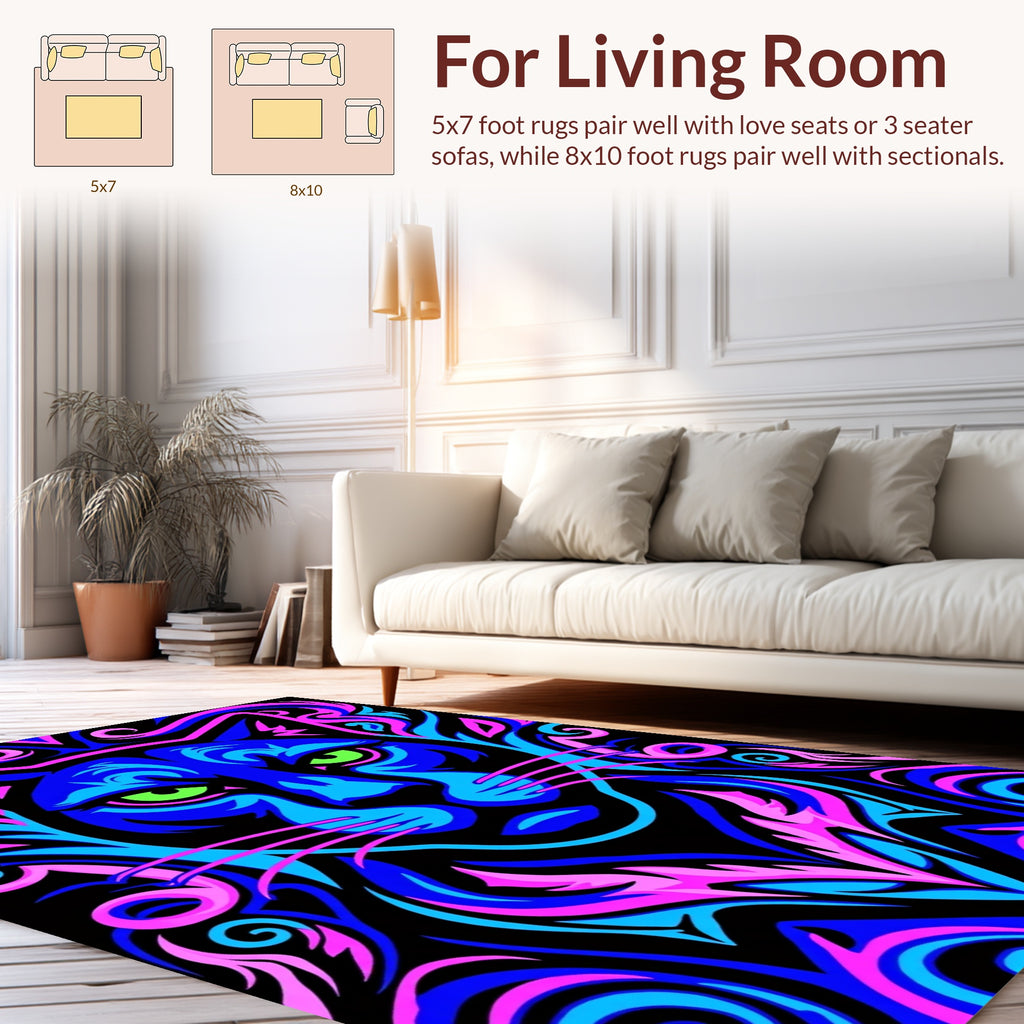 Vibrant Neon Panther With Swirls Rug