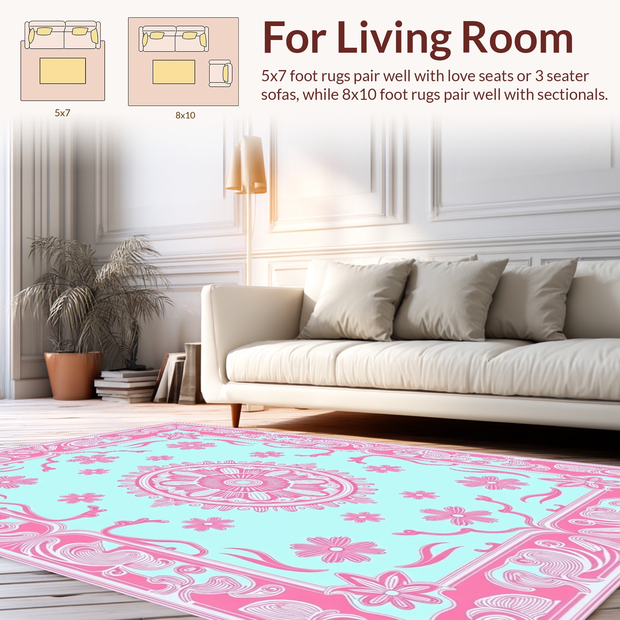 Pink Floral Mandala Outline Rug