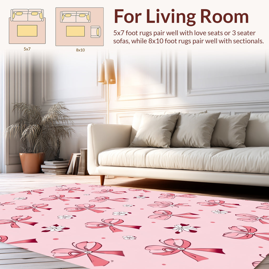 Pink Bows And Floral Pattern Rug
