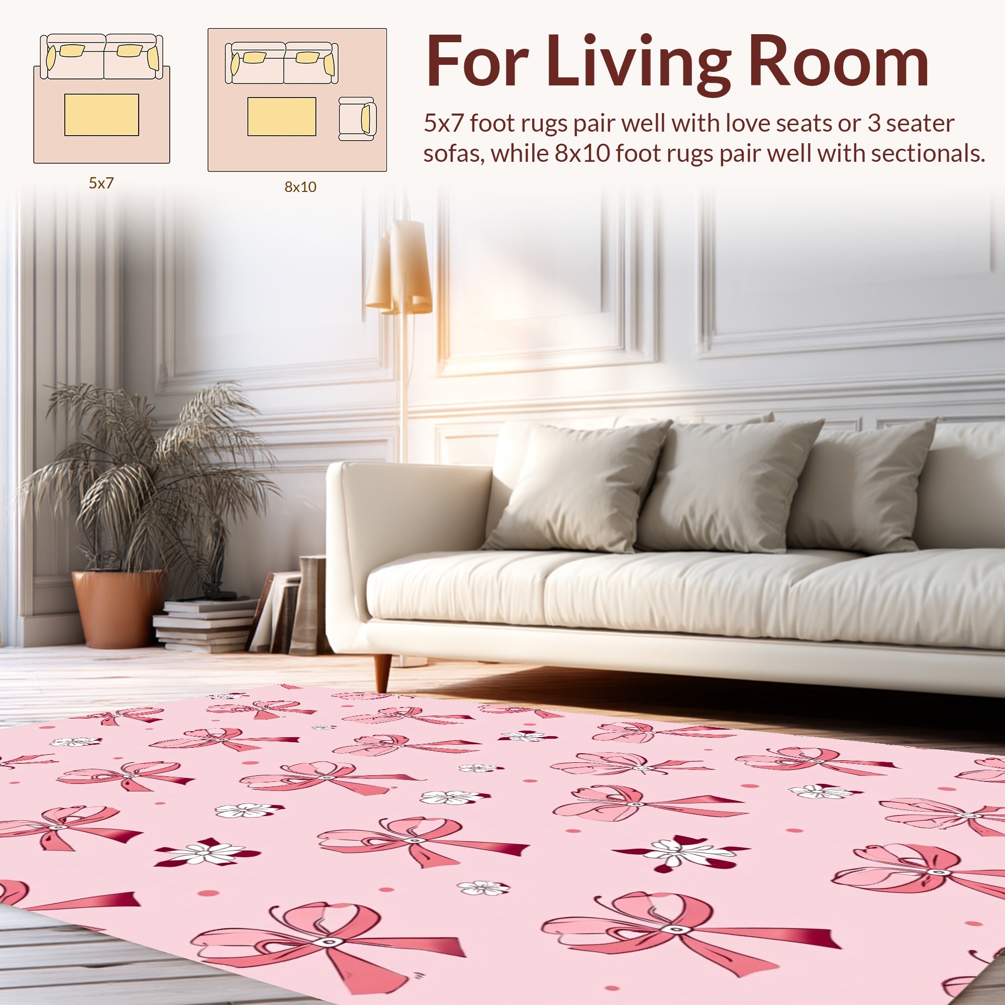 Pink Bows And Floral Pattern Rug