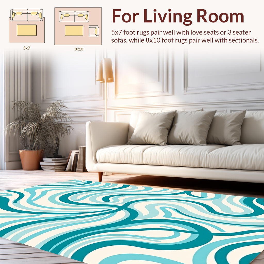 Fluid Teal Cream Wave Pattern Rug