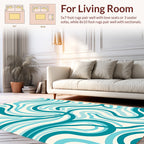 Fluid Teal Cream Wave Pattern Rug