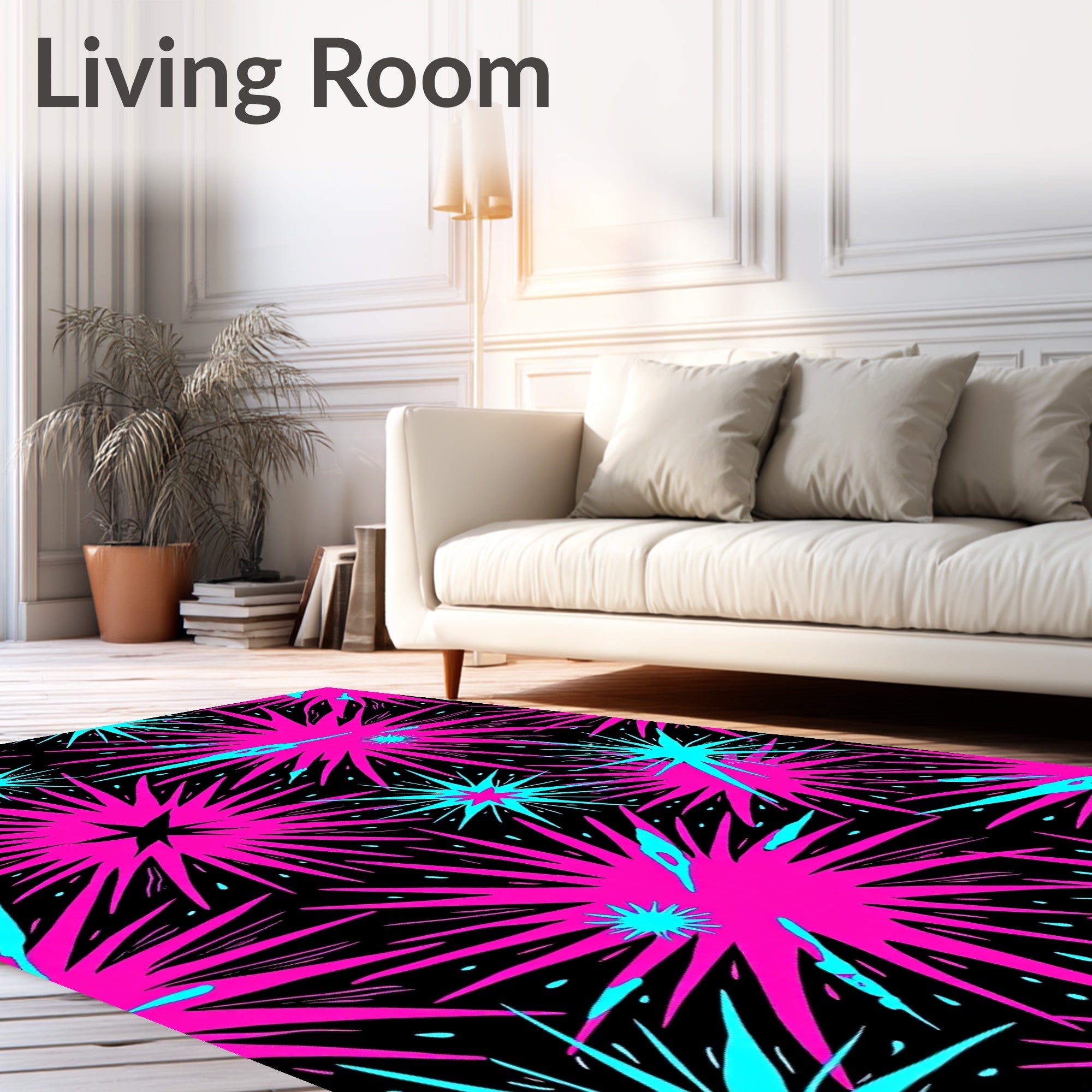Vibrant Neon Starburst Explosion Rug