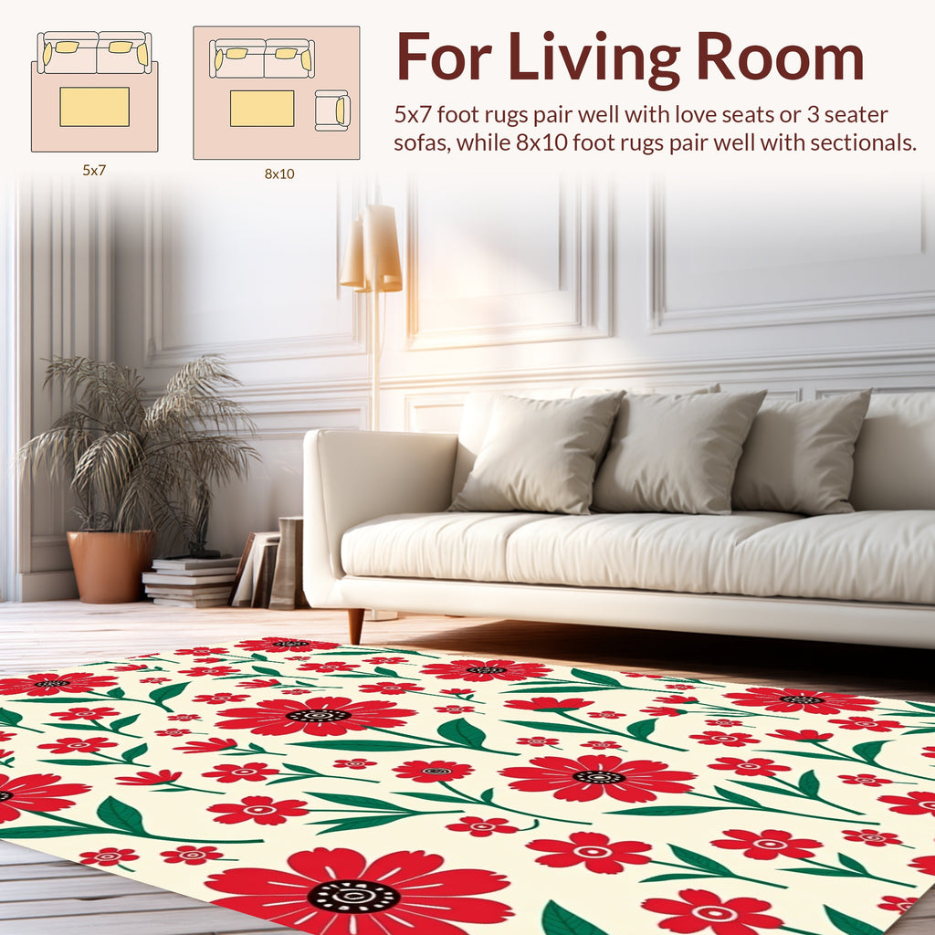 Bold Red Daisy Floral Pattern Rug