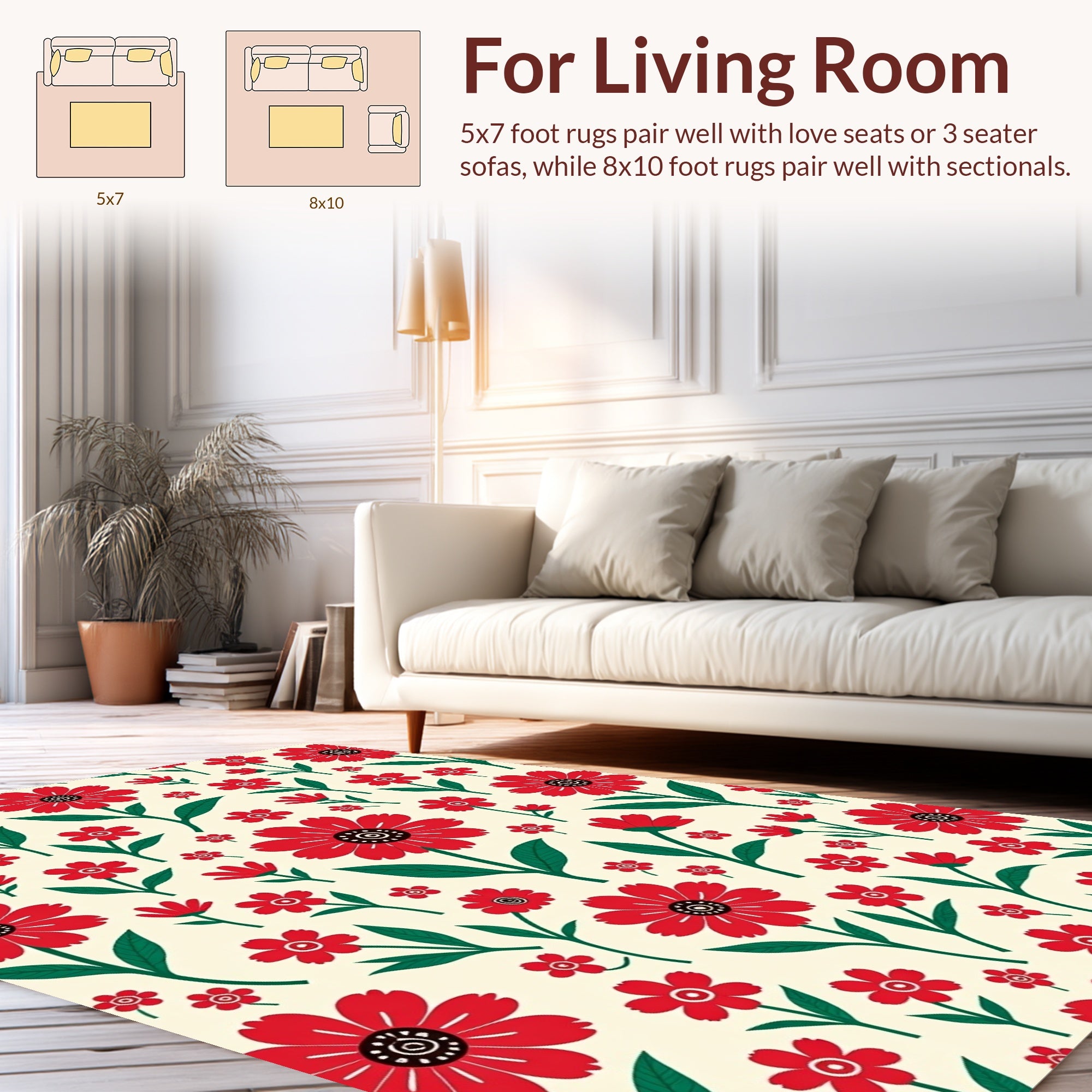 Bold Red Daisy Floral Pattern Rug